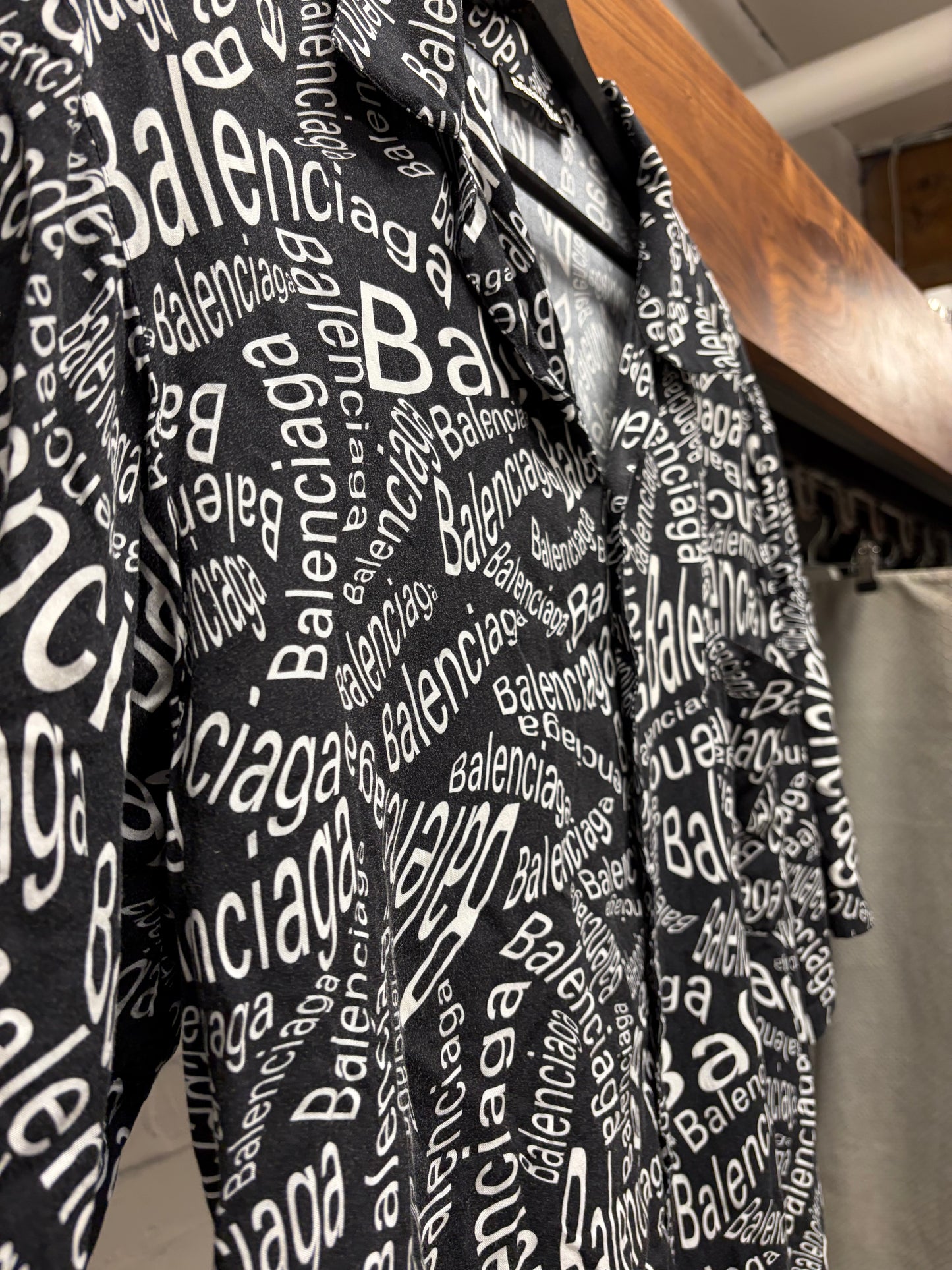 Balenciaga ‘All Over Logo’ Black Button Down Shirt