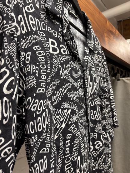 Balenciaga ‘All Over Logo’ Black Button Down Shirt