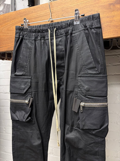 SS2022 Rick Owens ‘Fogachine’ Black Nylon Drawstring Cargo Joggers