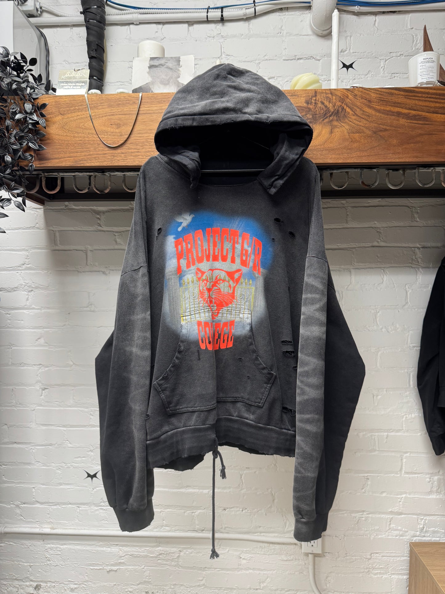 Project GR Collegiate ‘After-hood’ Distressed Black Hoodie
