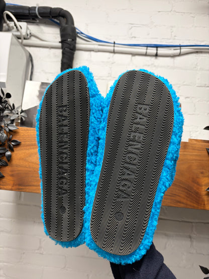 Balenciaga ‘Campaign Logo’ Blue Fuzzy Slides