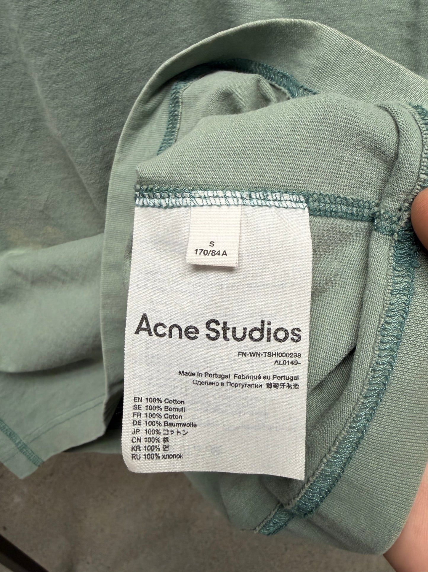 Acne Studios Mint Green ‘Minimal Logo’ Cropped Fit Cotton T-Shirt