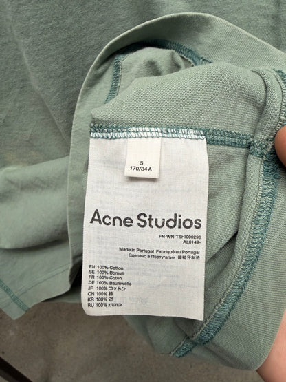 Acne Studios Mint Green ‘Minimal Logo’ Cropped Fit Cotton T-Shirt