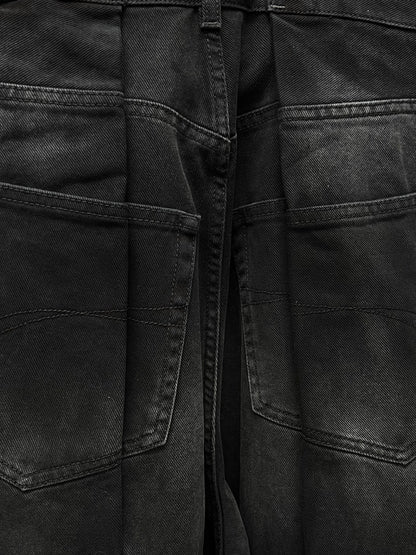 AW23 Balenciaga Double Layered Black Wide Cut Denim