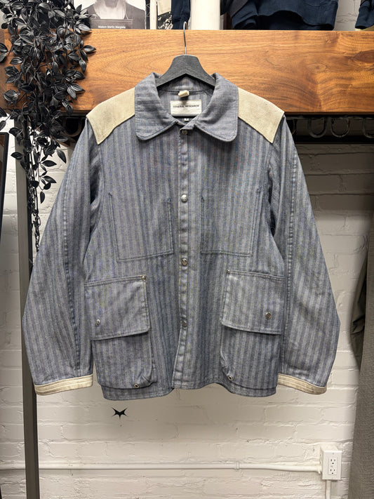 2001 General Research Pinstripe Denim Workwear Jacket with Cream Accents