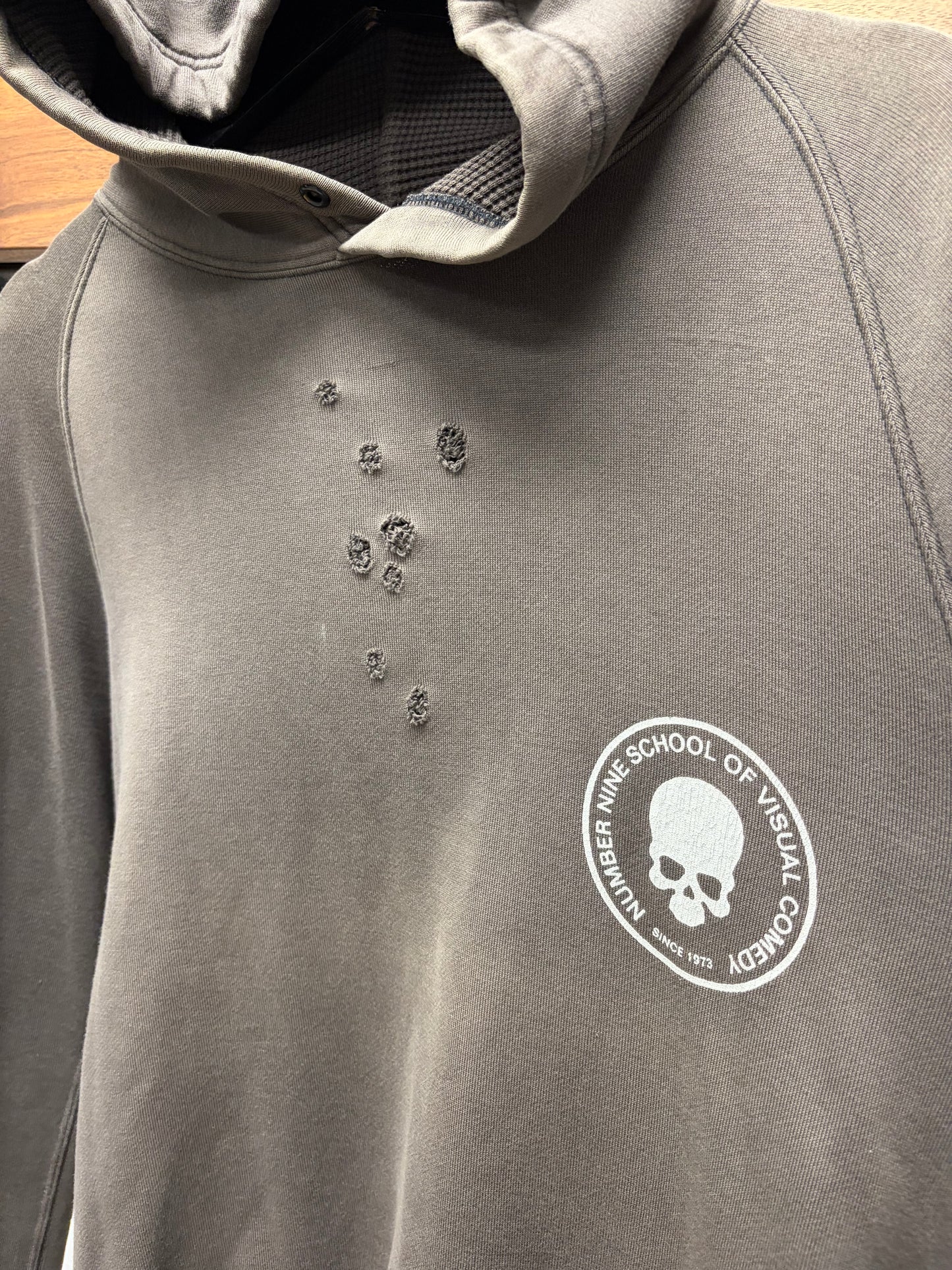 OG Number (N)ine ‘School of Visual Comedy’ Shotgun Distressed Brown Thermal Hoodie