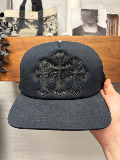 Chrome Hearts ‘Cemetery’ Black Leather Cross Patch Trucker Hat