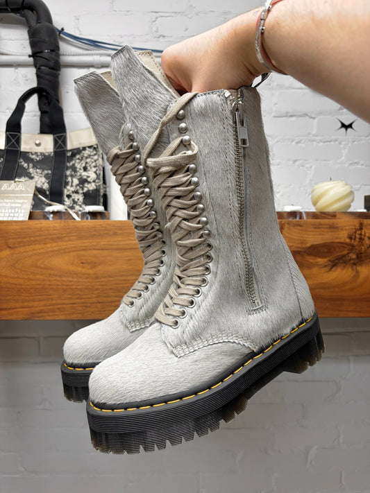 Rick Owens x Doc Martens ‘1918’ Platinum Pony Hair High Cut Leather Platform Boots