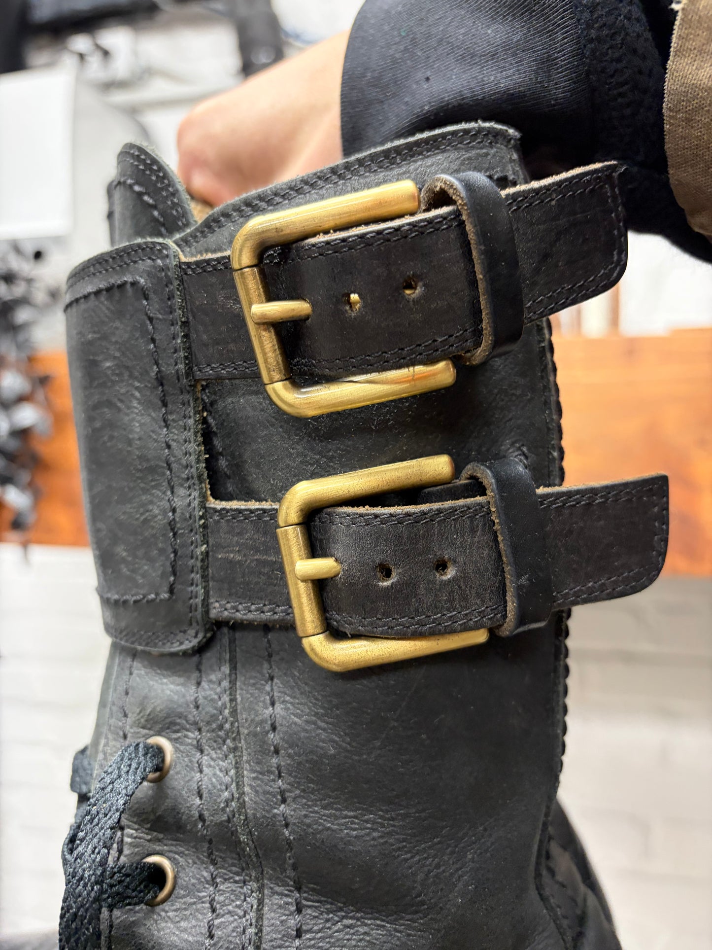 2000s Dolce & Gabbana Buckle Strap Closure Leather Combat Boots