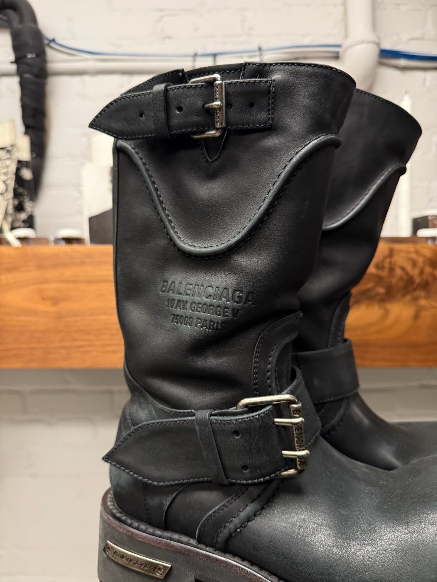 Balenciaga ‘Venom’ Black Calfskin Leather Engineer/Combat Boots