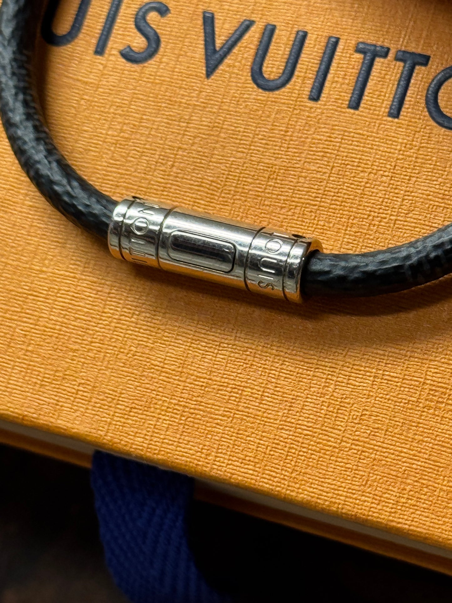 Louis Vuitton ‘Keep It’ Silver/Graphite Leather  Bracelet