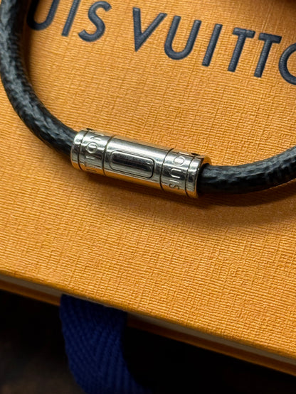 Louis Vuitton ‘Keep It’ Silver/Graphite Leather  Bracelet