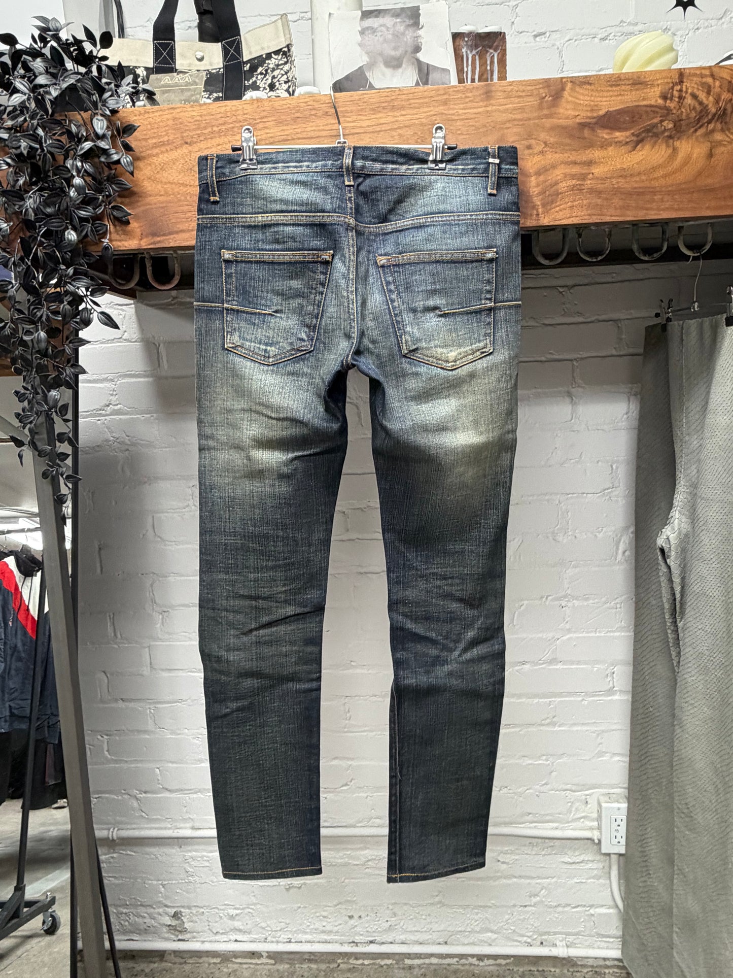 Dior Homme ‘Dirt Washed’ Raw Blue Skinny Jeans
