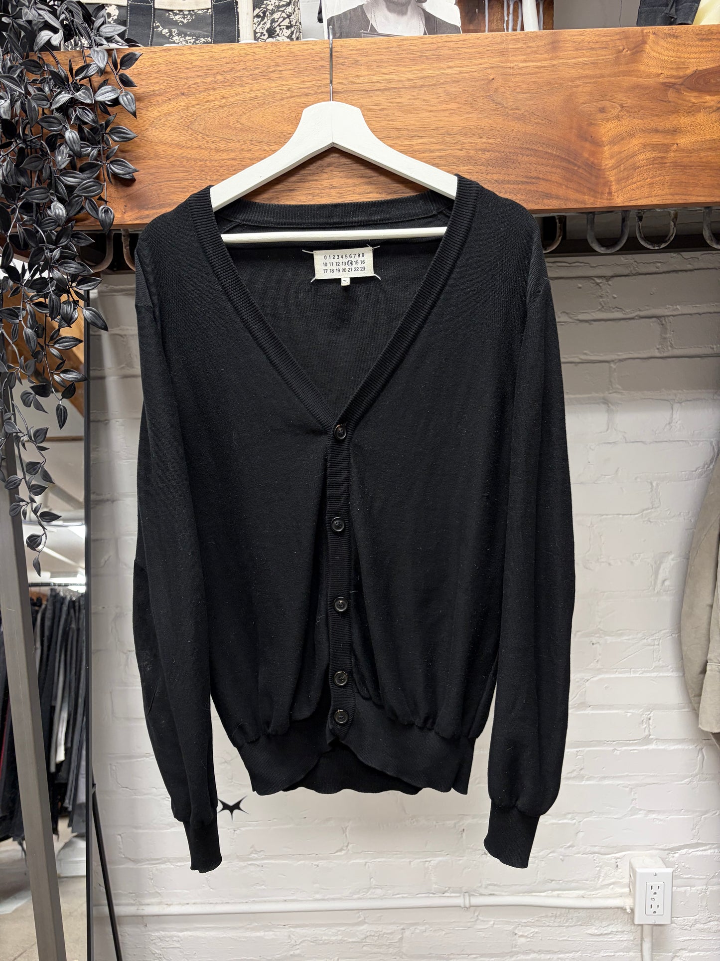 Maison Margiela Line (10) Black Suede Elbow Patch Wool Cardigan