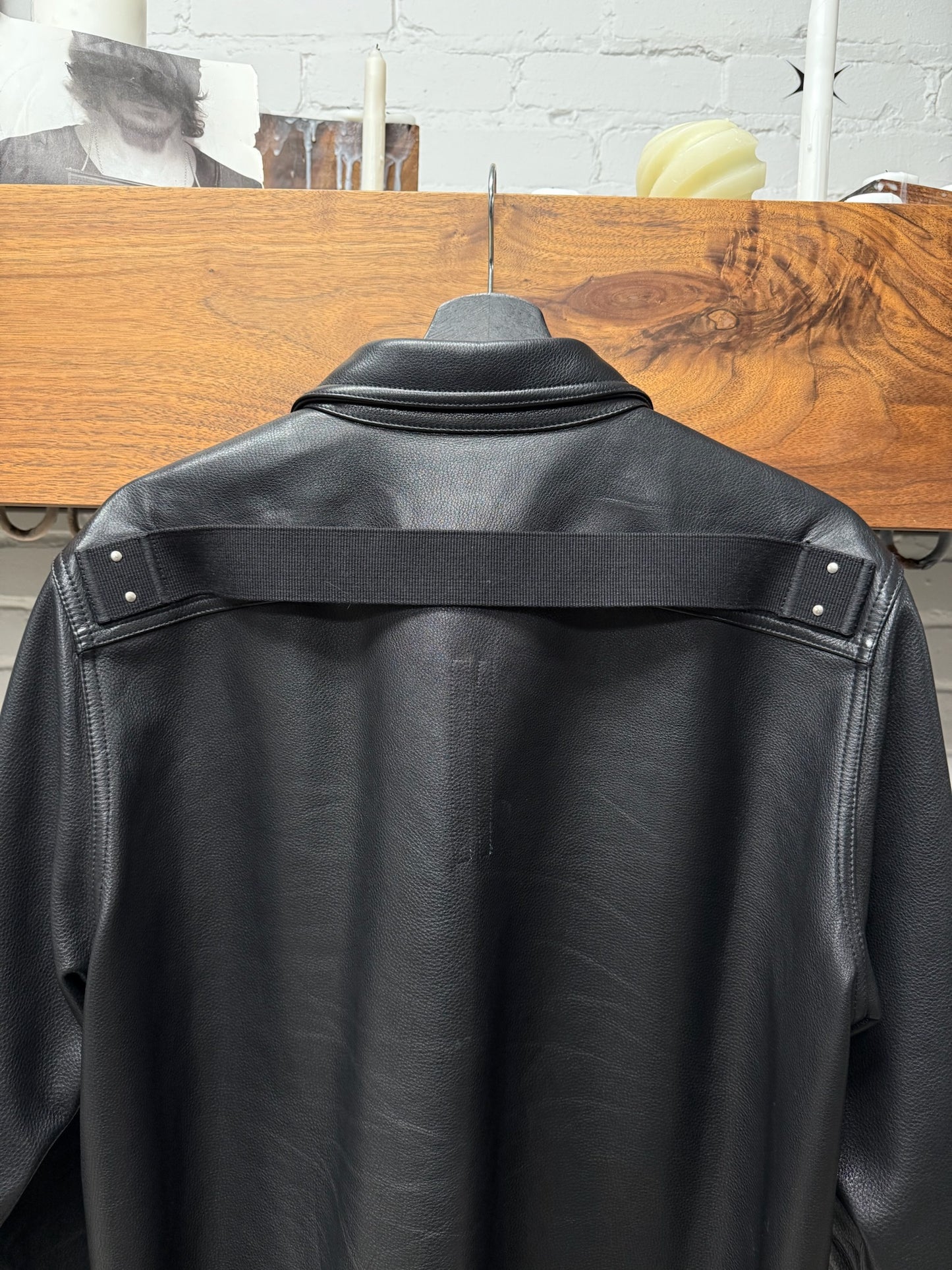 SS2021 Rick Owens ‘Phlegethon’ Black Leather Shoulder-Strap Workers Jacket