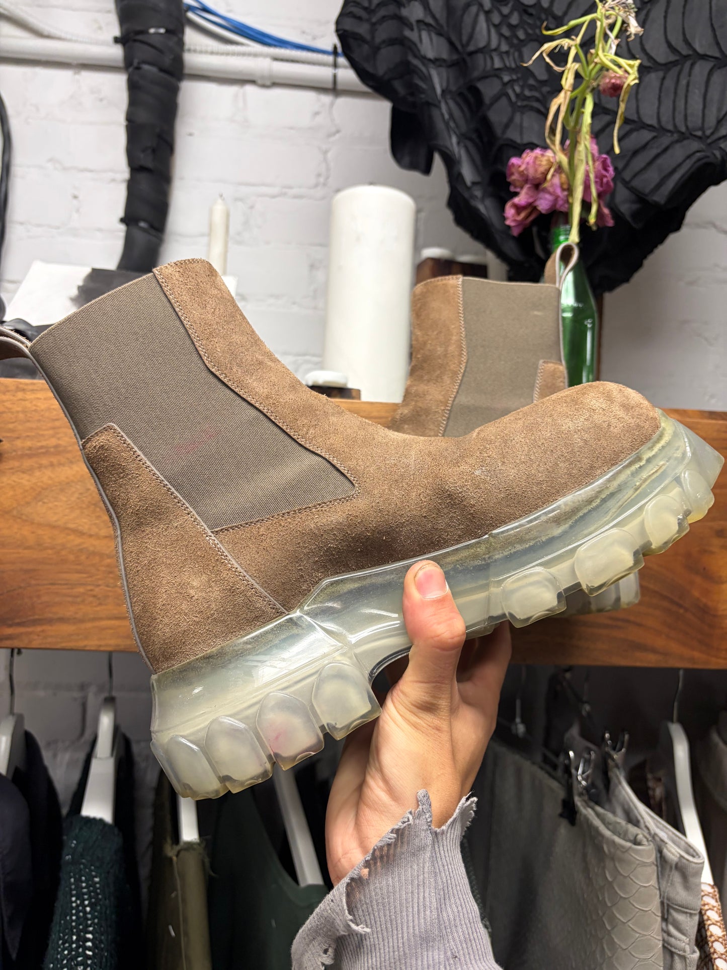 Rick Owens ‘Beatle Bozo’ Dust Suede Translucent Sole Tractor Boots
