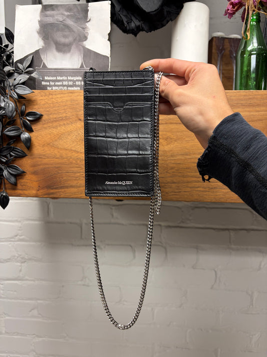 Alexander McQueen Croc Print Black Leather Phone/Cardholder