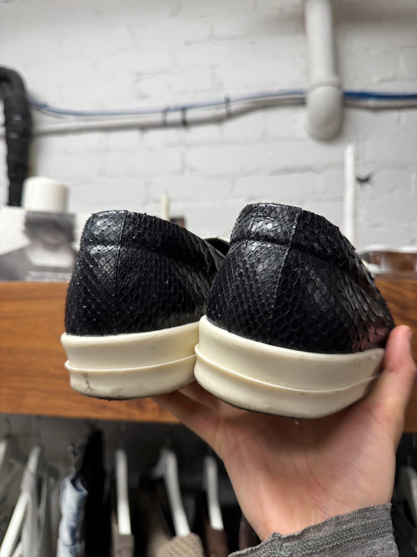 Rick Owens Python Leather ‘Ramones’ Slip On Sneakers