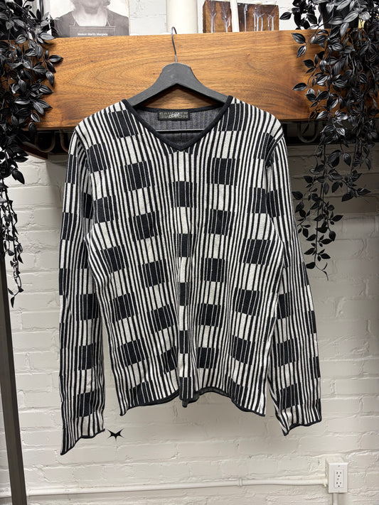 Vintage Jean Paul Gaultier ‘Objet’ Vertical Bar Patterned V-Neck Knit Sweater