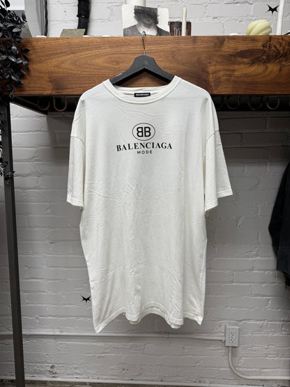 2018 Balenciaga ‘BB Crest’ Logo White Graphic T-Shirt