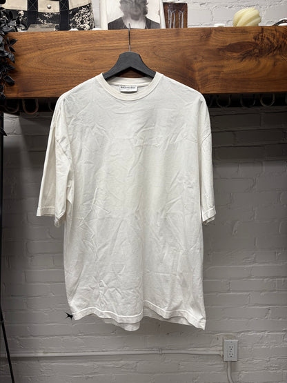 2017 Balenciaga ‘Femme Fatale’ Embroidered Script White Oversized T-Shirt