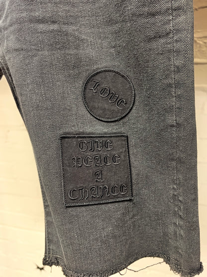 AW2004 Number (N)ine ‘Give Peace a Chance’ Denim Patchwork Shorts