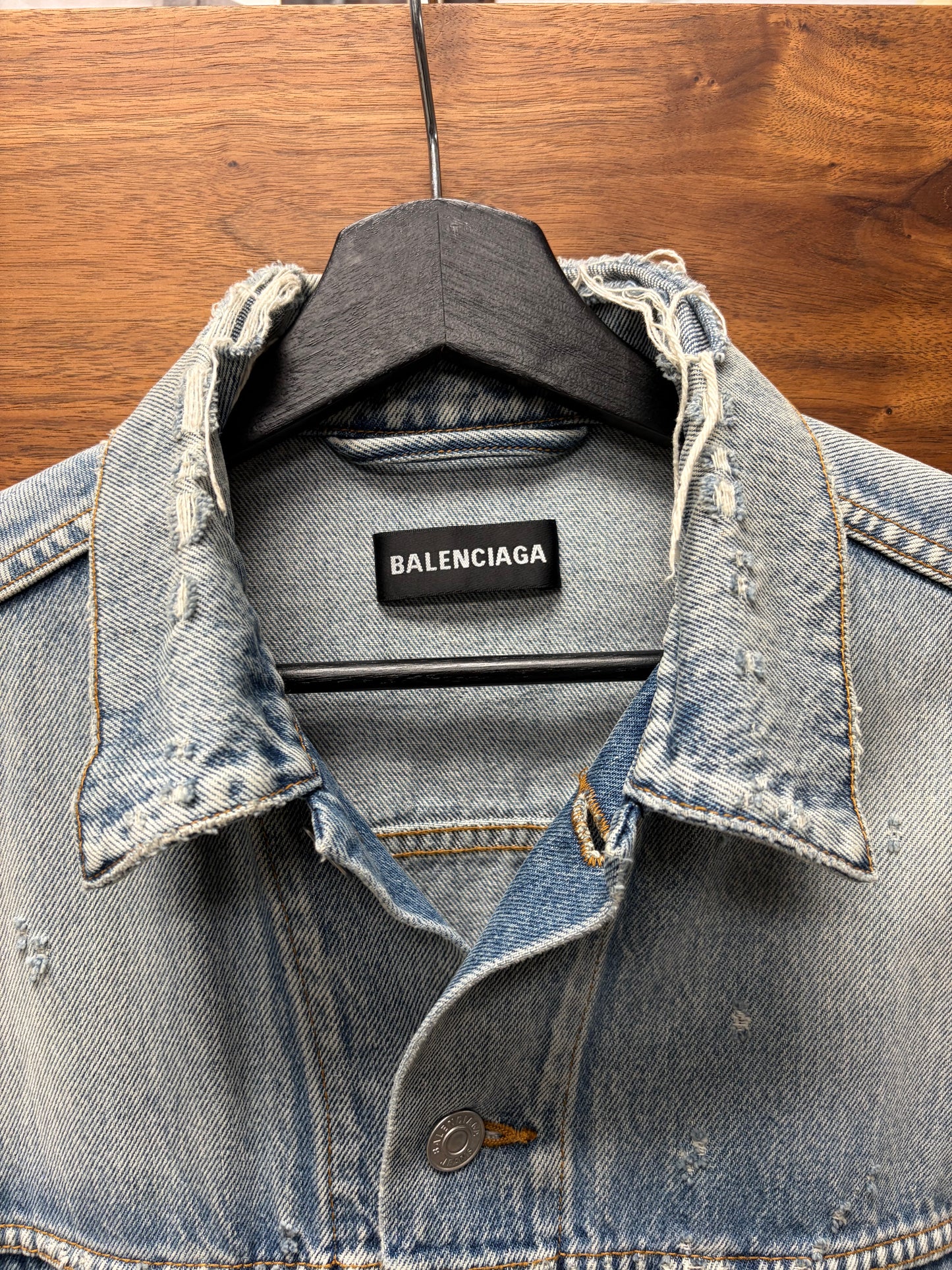 AW2020 Balenciaga ‘Thrash Distressed’ Repaired Blue Denim Trucker Jacket