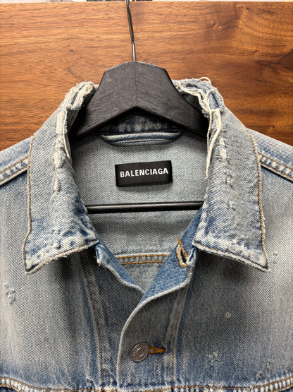 AW2020 Balenciaga ‘Thrash Distressed’ Repaired Blue Denim Trucker Jacket