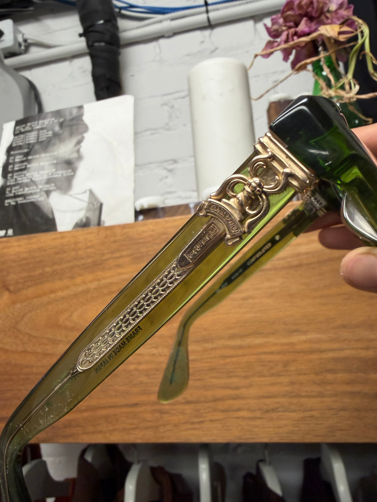 Chrome Hearts ‘Cuntvoluted’ Translucent Green 22k Gold Box Shape Sunglasses