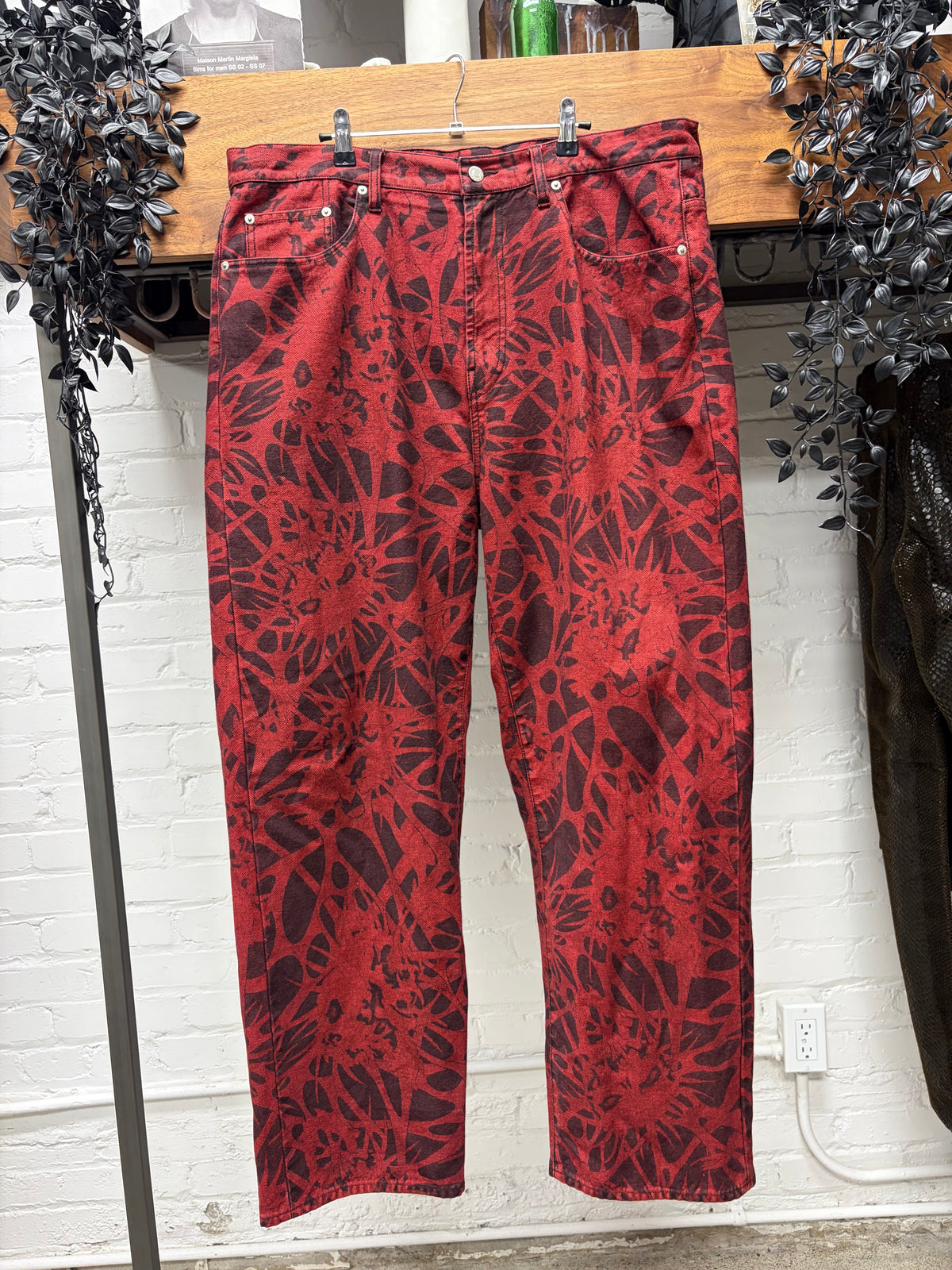AW2025 Yohji Yamamoto x Supreme Y’s Overdyed Red ‘Skull Print’ Baggy Denim