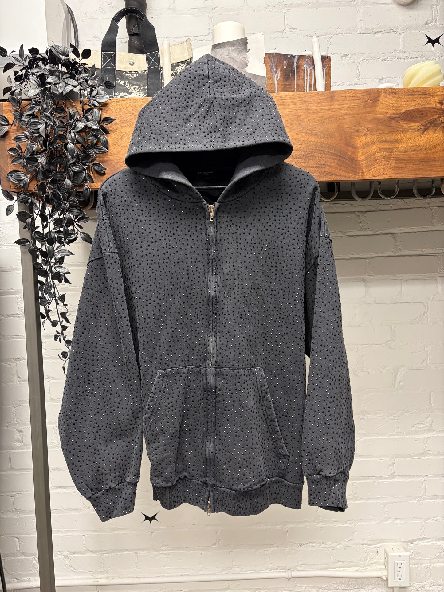 SS2023 Balenciaga ‘Crystal Embellished’ Rhinestone Zip-Up Hoodie