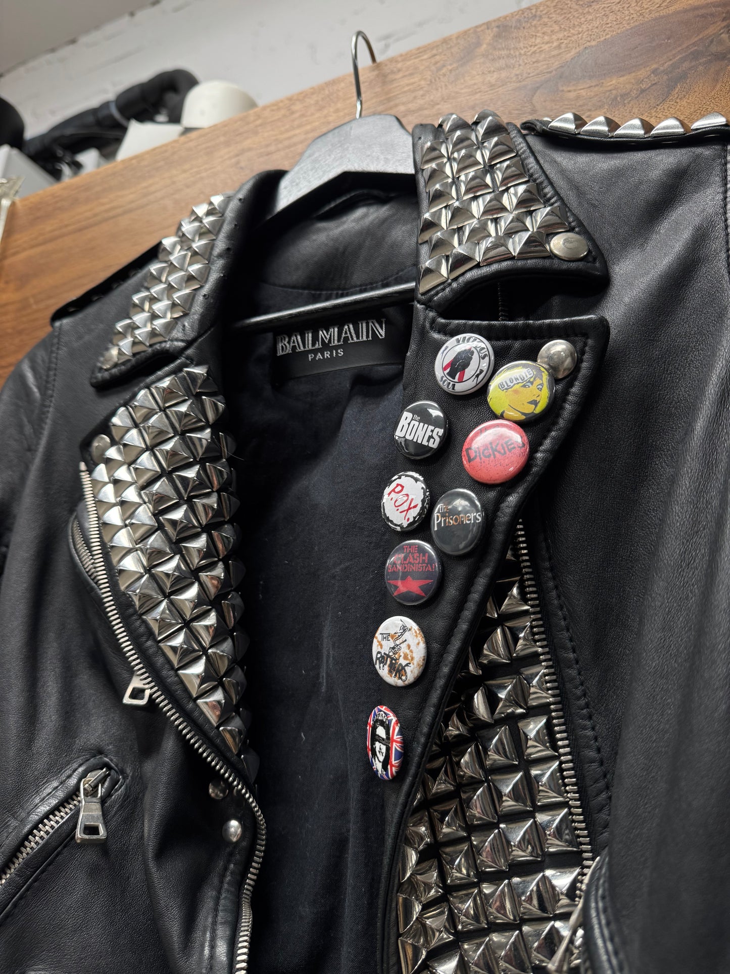 SS2011 Balmain Studded/Pin Patched ‘Caped’ Leather Biker Jacket