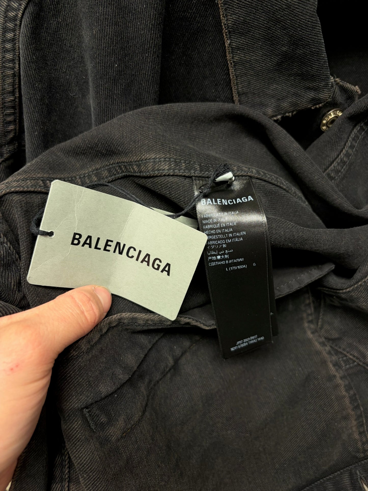 2023 Balenciaga ‘BB Spray Paint Logo’ Oversized Black Denim Trucker Jacket