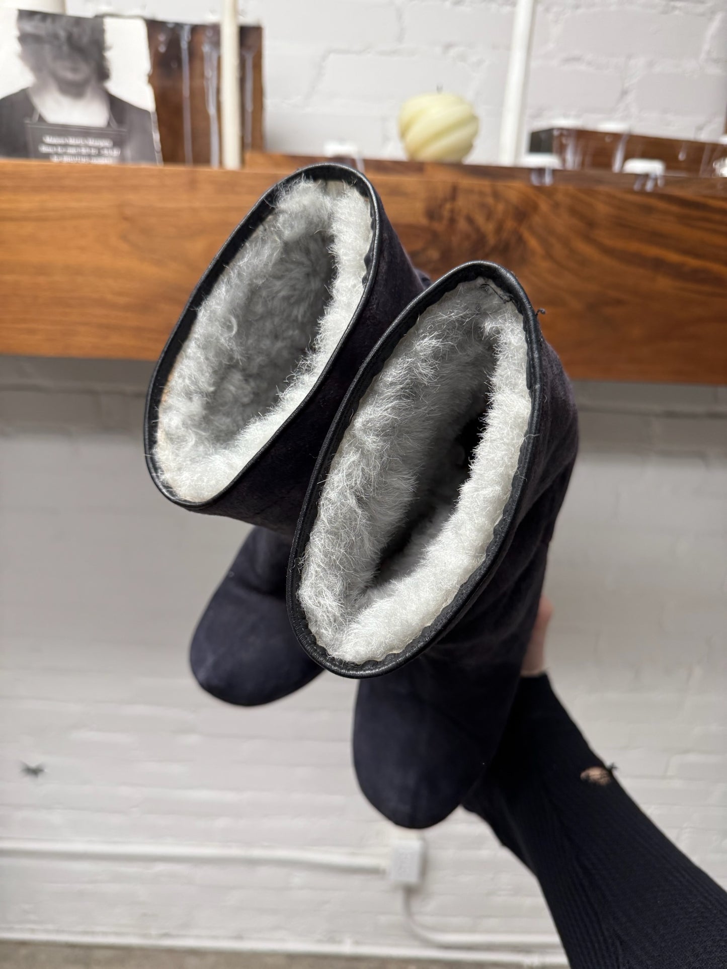 Rick Owens Shearling Lined Plum Suede ‘Wedge’ Boots