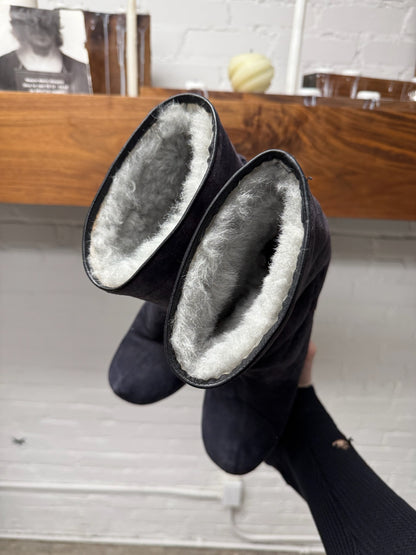 Rick Owens Shearling Lined Plum Suede ‘Wedge’ Boots