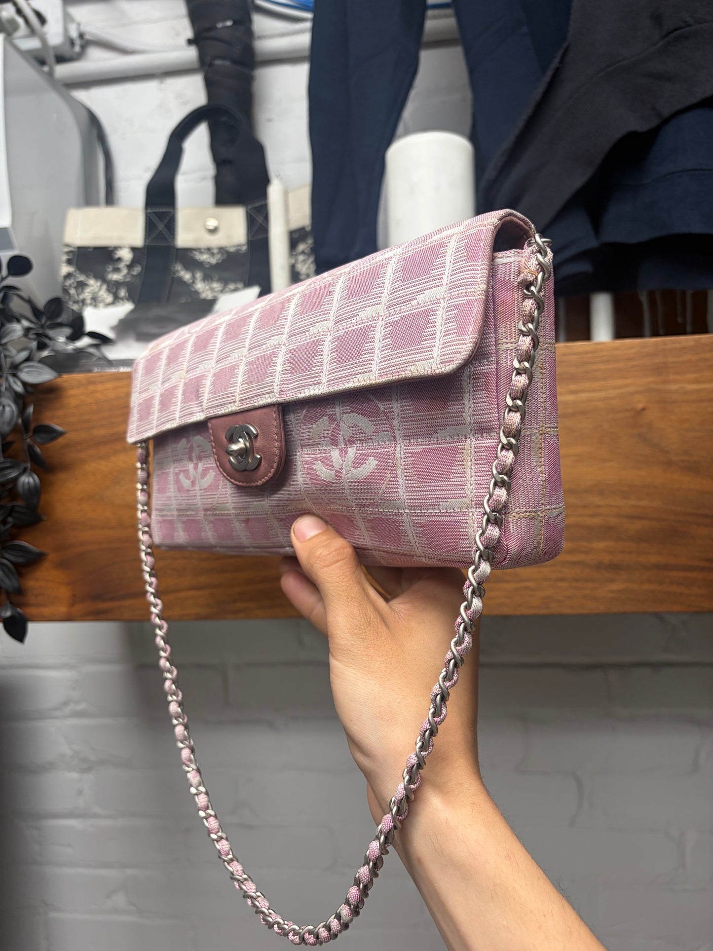 Chanel Pink Canvas ‘Chocolate Bar’ Chain Shoulder Bag