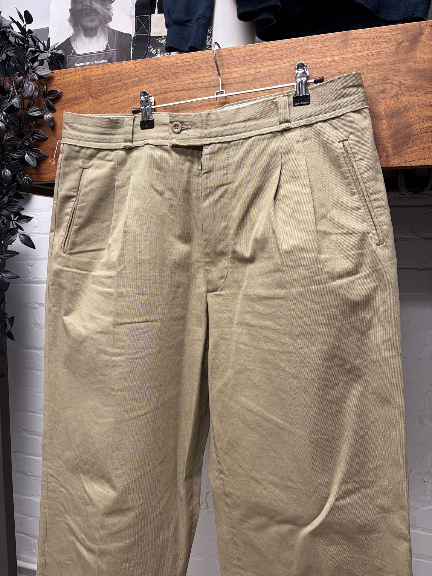 SS2022 Maison Margiela Wide Leg Tan Brown Pleated Work Pants