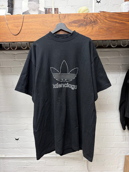 2022 Balenciaga x Adidas Embroidered Logo Black Oversized T-Shirt