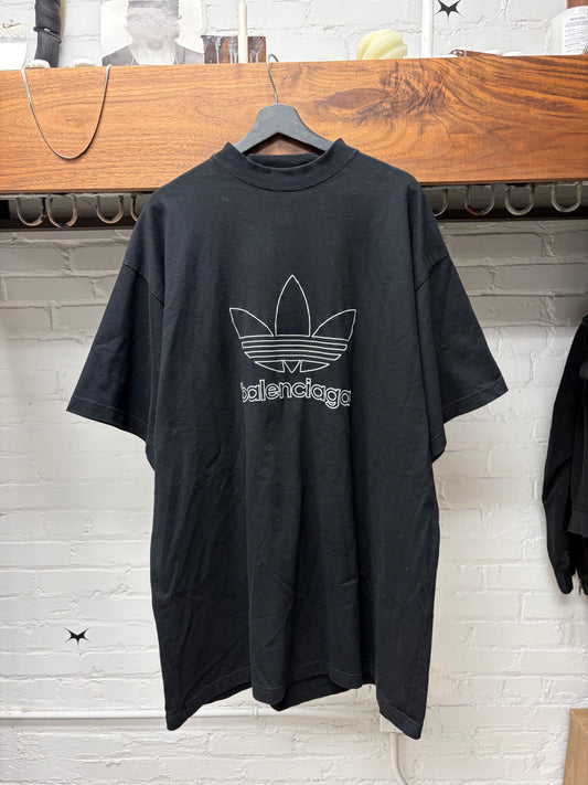 2022 Balenciaga x Adidas Embroidered Logo Black Oversized T-Shirt