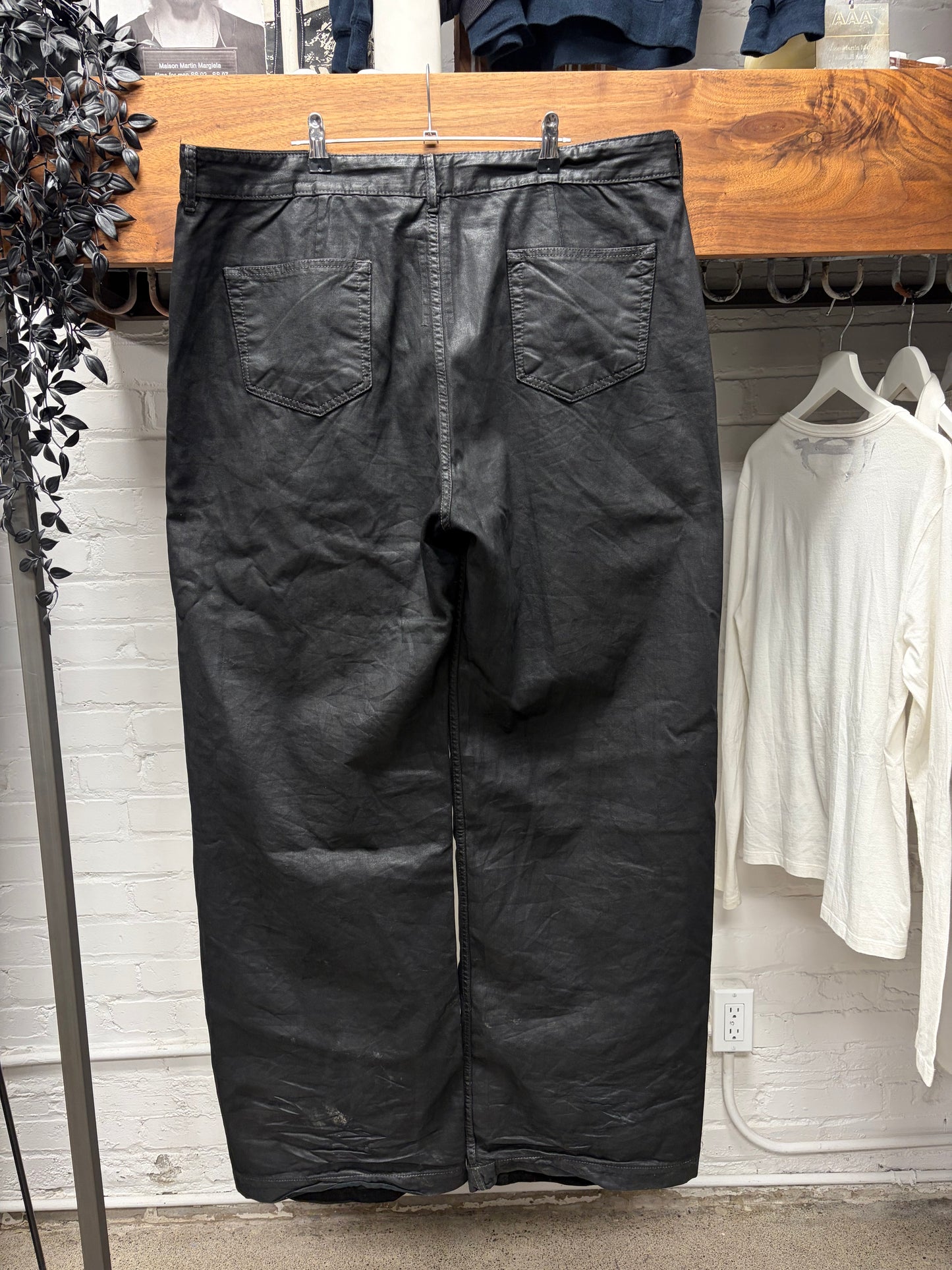 Rick Owens ‘Geth Cut’ Waxed Black Wide Leg Pants