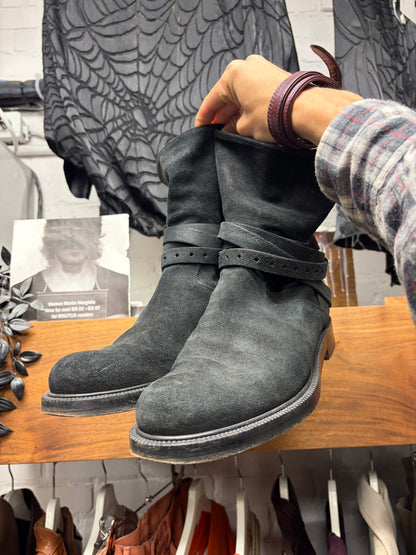 Kris Van Assche Black Suede ‘Chelsea’ Ankle Boots with Belting Wraps