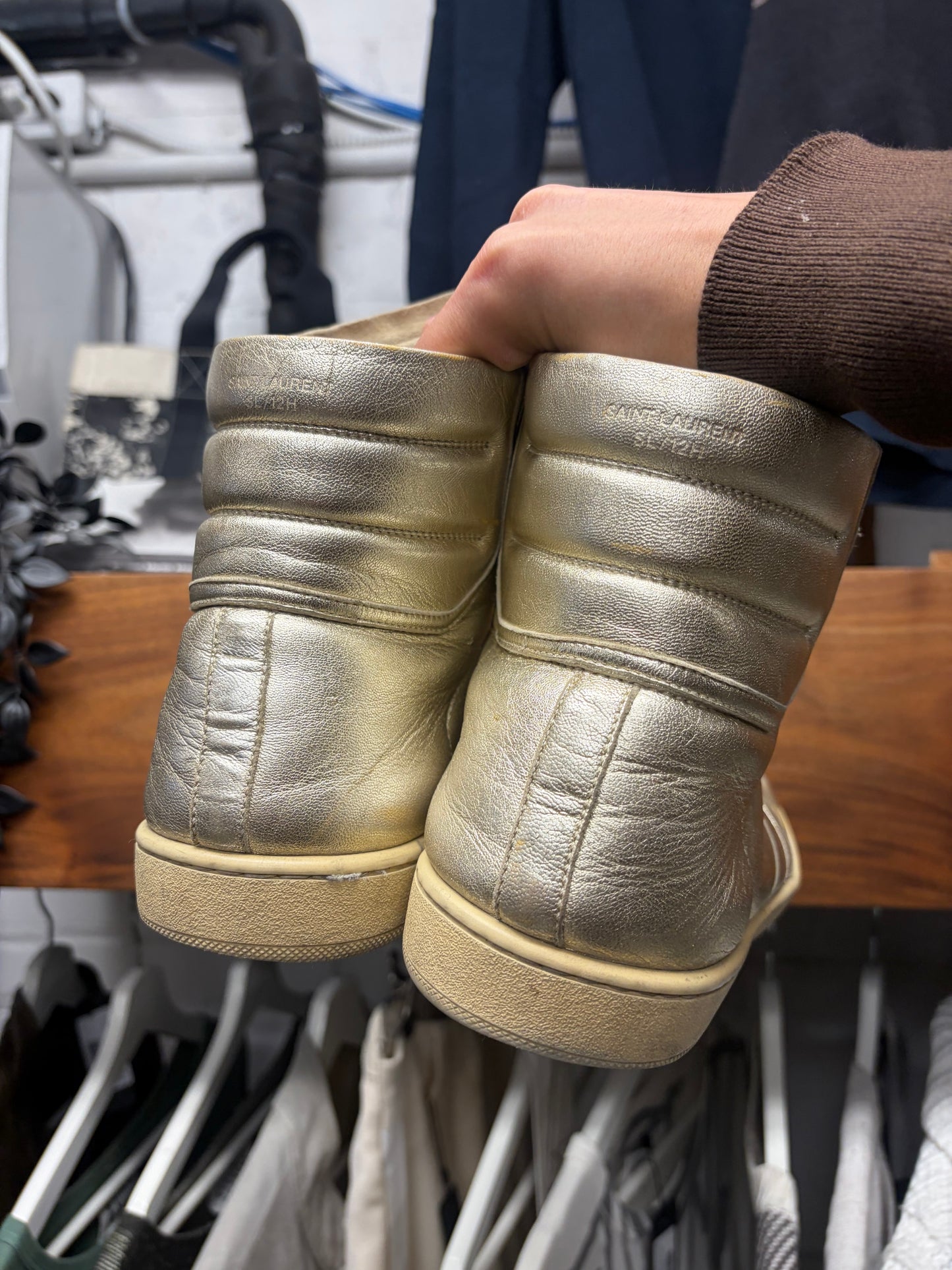 Saint Laurent by Hedi Slimane ‘SL/12H’ Gold Dust Leather High Top Sneakers