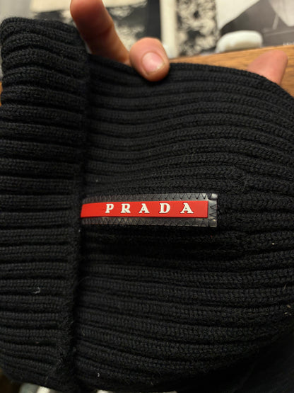 Prada ‘Sport Logo’ Black Ribbed Wool Beanie
