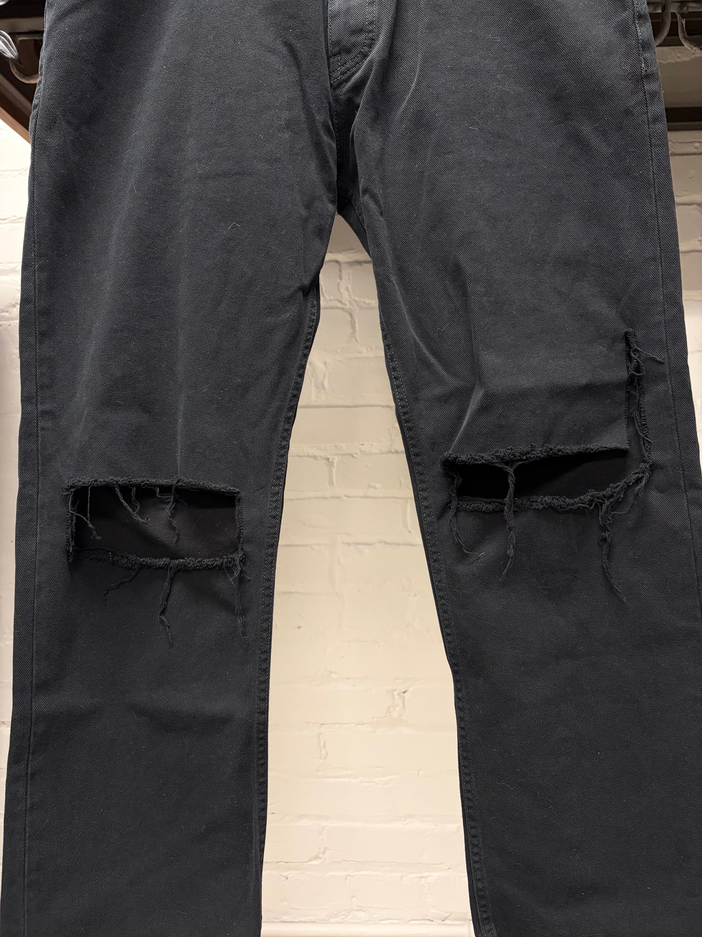 2023 Balenciaga ‘Knee Blowout’ Distressed Straight Cut Black Denim