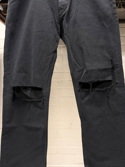 2023 Balenciaga ‘Knee Blowout’ Distressed Straight Cut Black Denim
