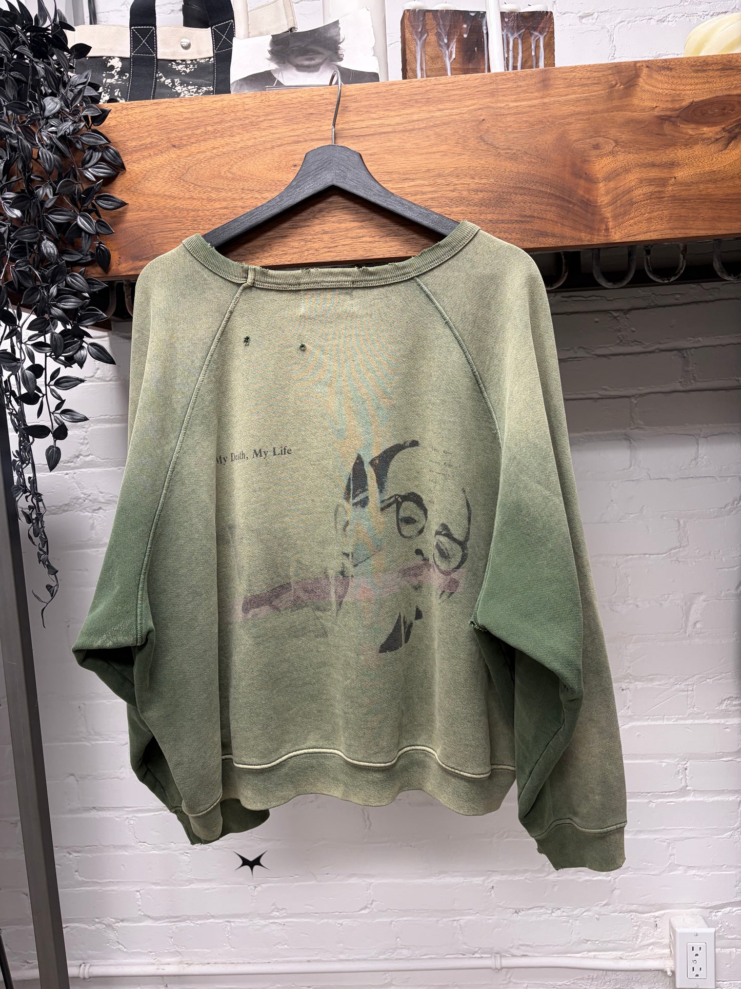 Enfants Riches Deprimes ‘Death, My Life’ Faded Green Distressed Sweatshirt