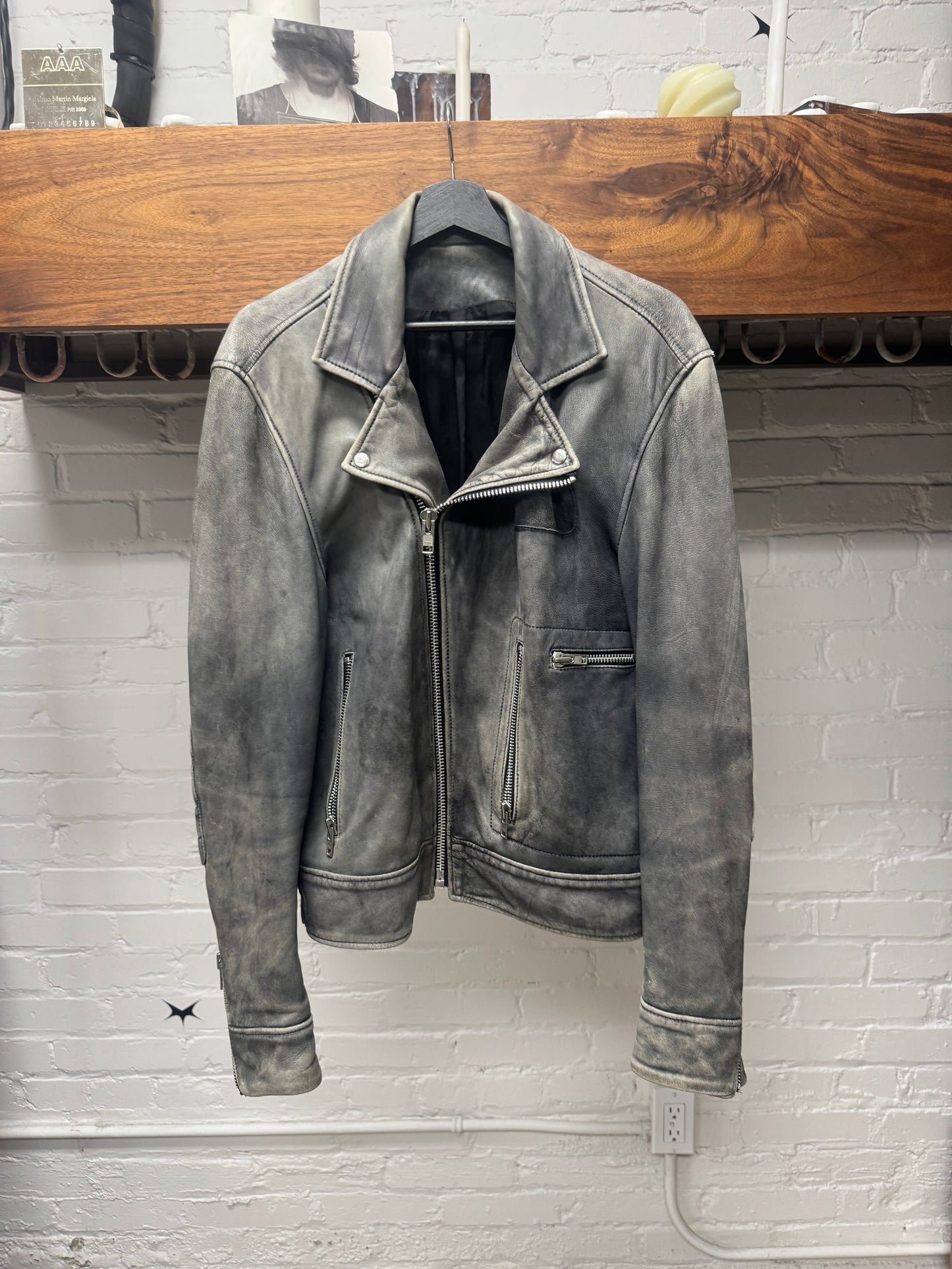 AW2009 Acne Studios ‘Mustang SB’ Perfecto Zip Faded Grey Leather Jacket