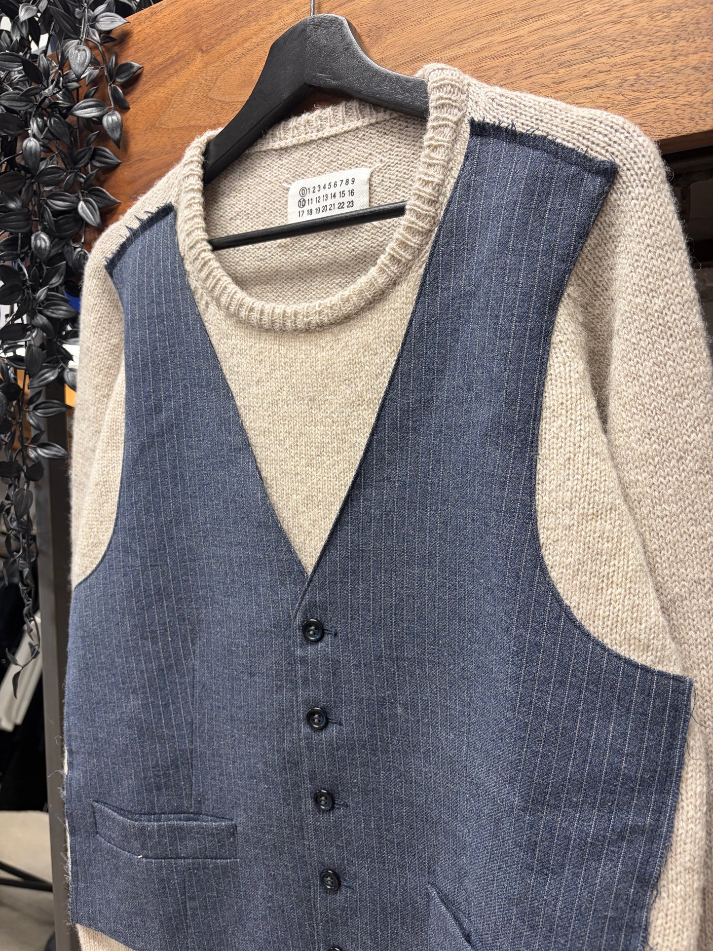 Maison Martin Margiela ‘Trompe L’œil’ Artisinal (0) Reconstructed Pinstripe Vest/Wool Sweater