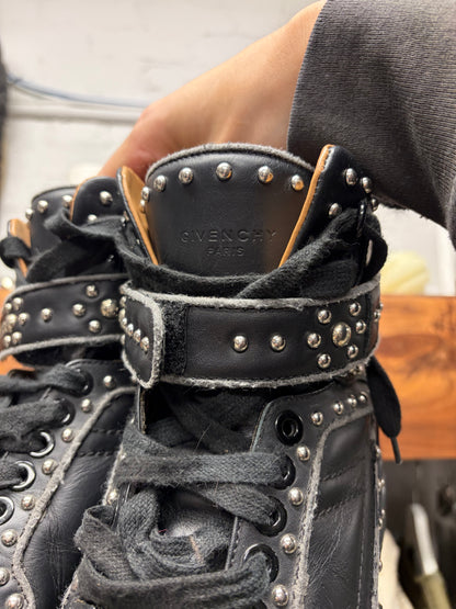 2010s Givenchy ‘Tyson’ Studded Black Leather High Top Sneakers