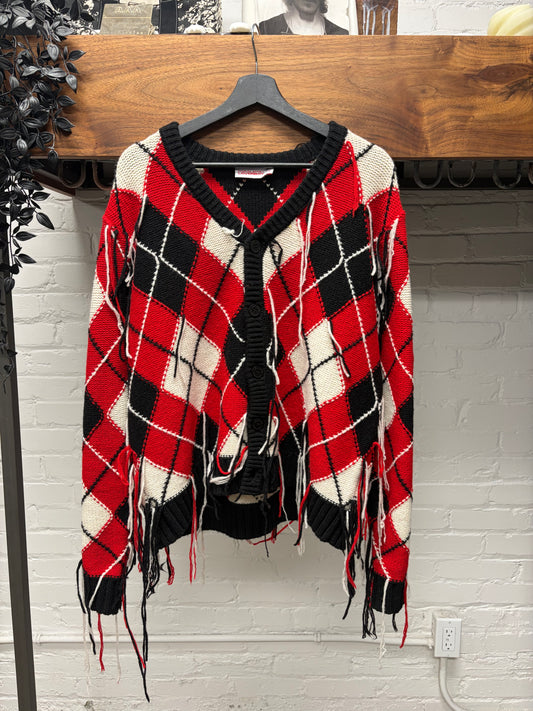 Charles Jeffery Loverboy ‘Guddle’ Argyle Knit Fringe Cardigan